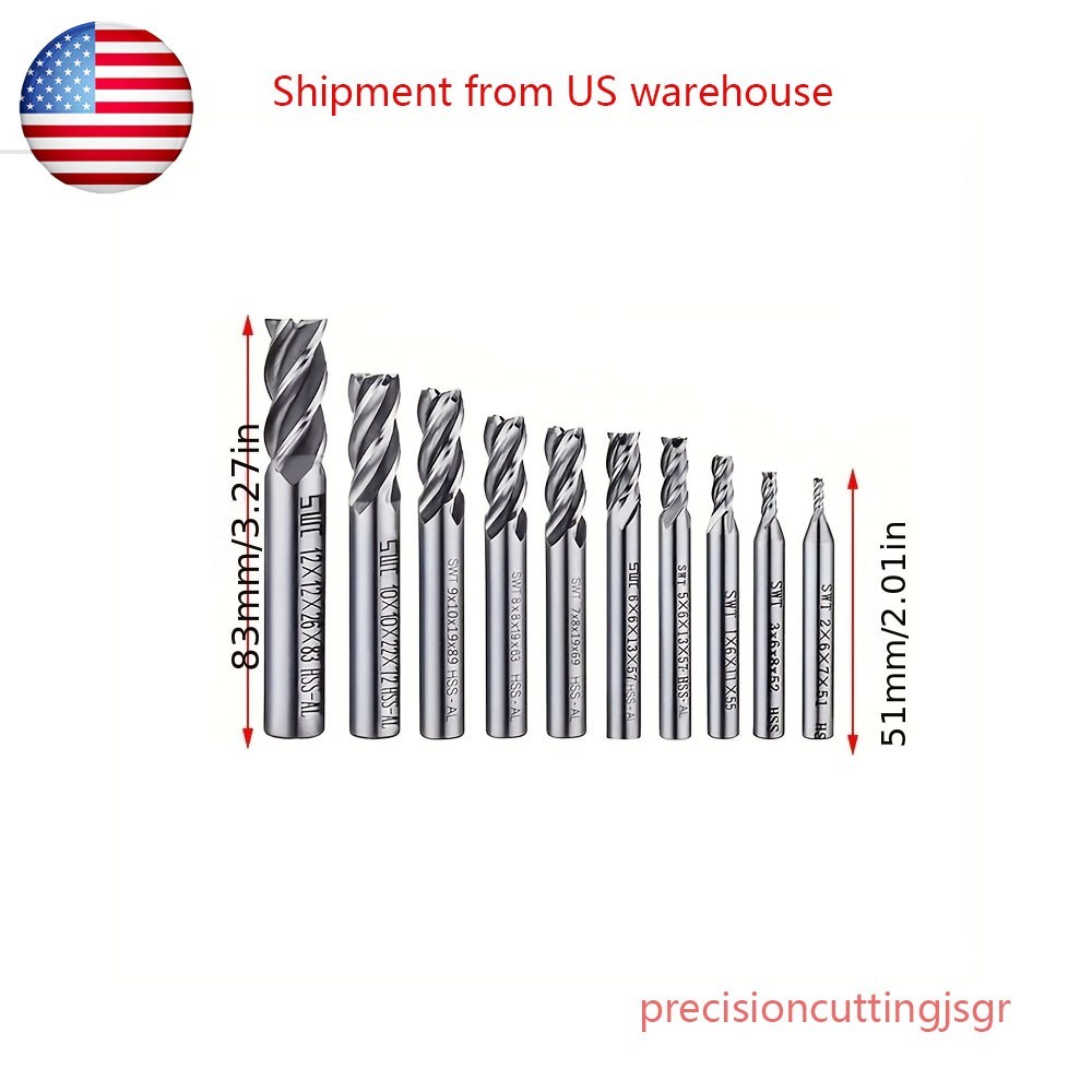 10 Set End Mill 4 Flute Milling Cutter HSS Straight Shank Drill Bit 2-12mm