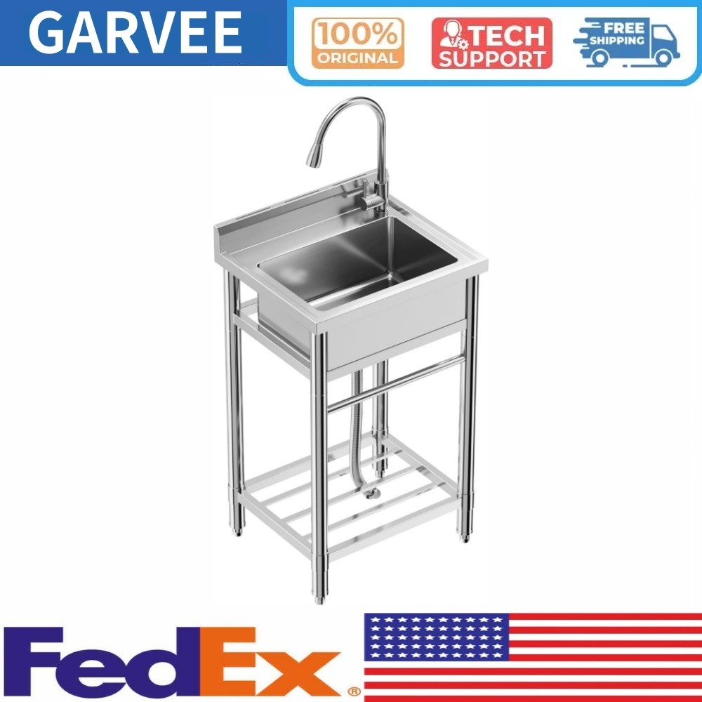 24"x20"x41" Stainless Steel Utility Sink Freestanding Single Bowl W/Water Faucet