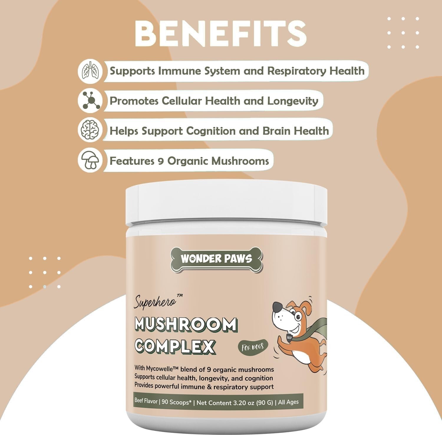 Wonder Paws Immune Support Mushroom Powder for Dogs – 90 Scoops