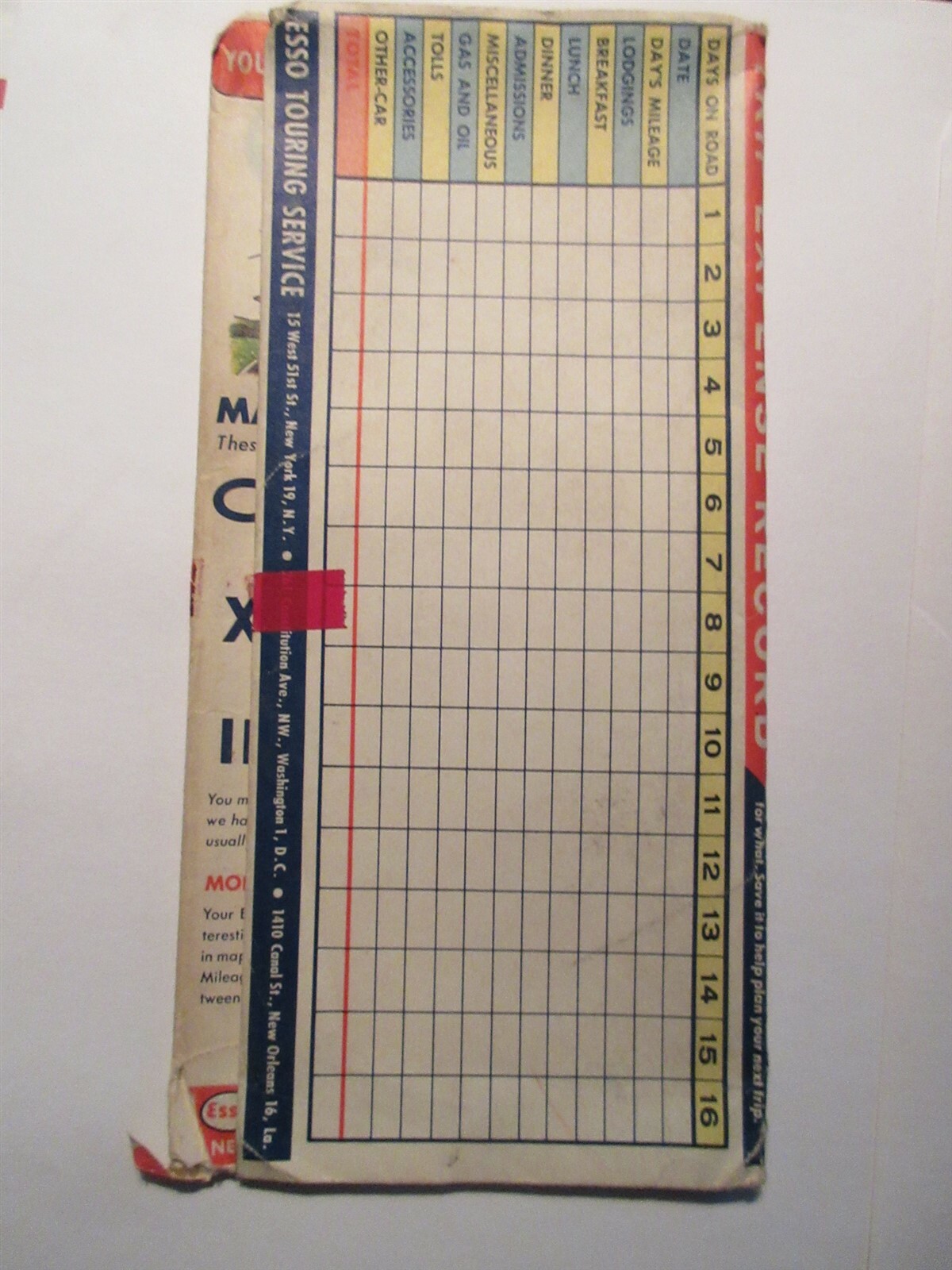 1962 Esso Touring Service Receipt / Map Folder Envelope for Travelers