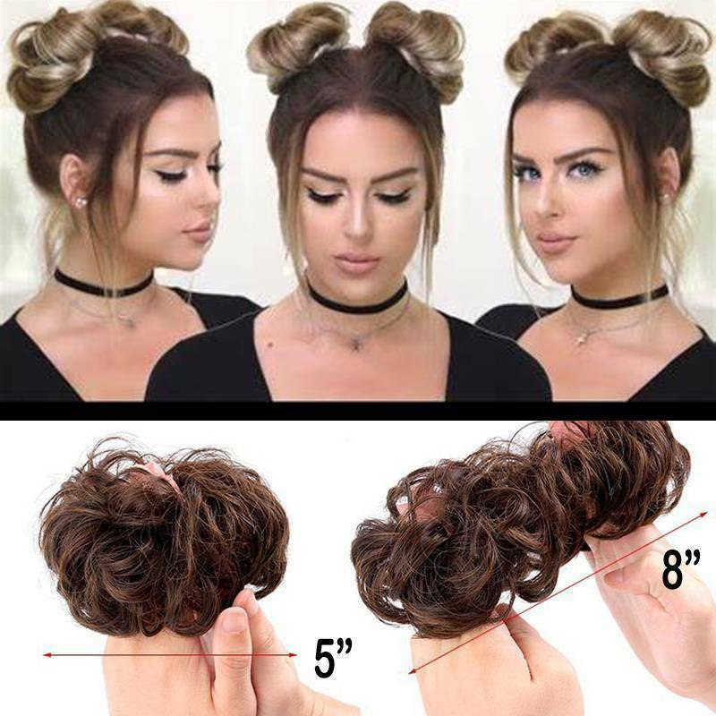 Real Natural Curly Messy Bun Hair Piece Scrunchie Hair Extensions as Human