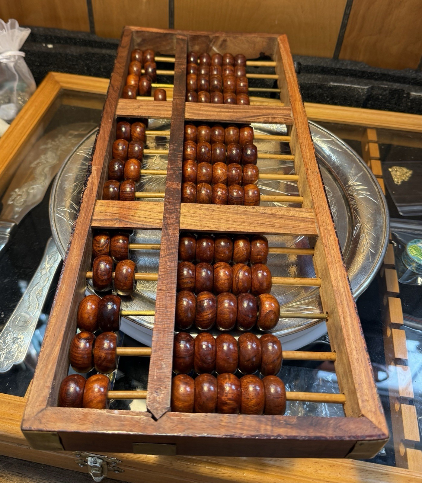 Vintage Chinese Lotus Flower Brand Abacus 105 Beads Row 15