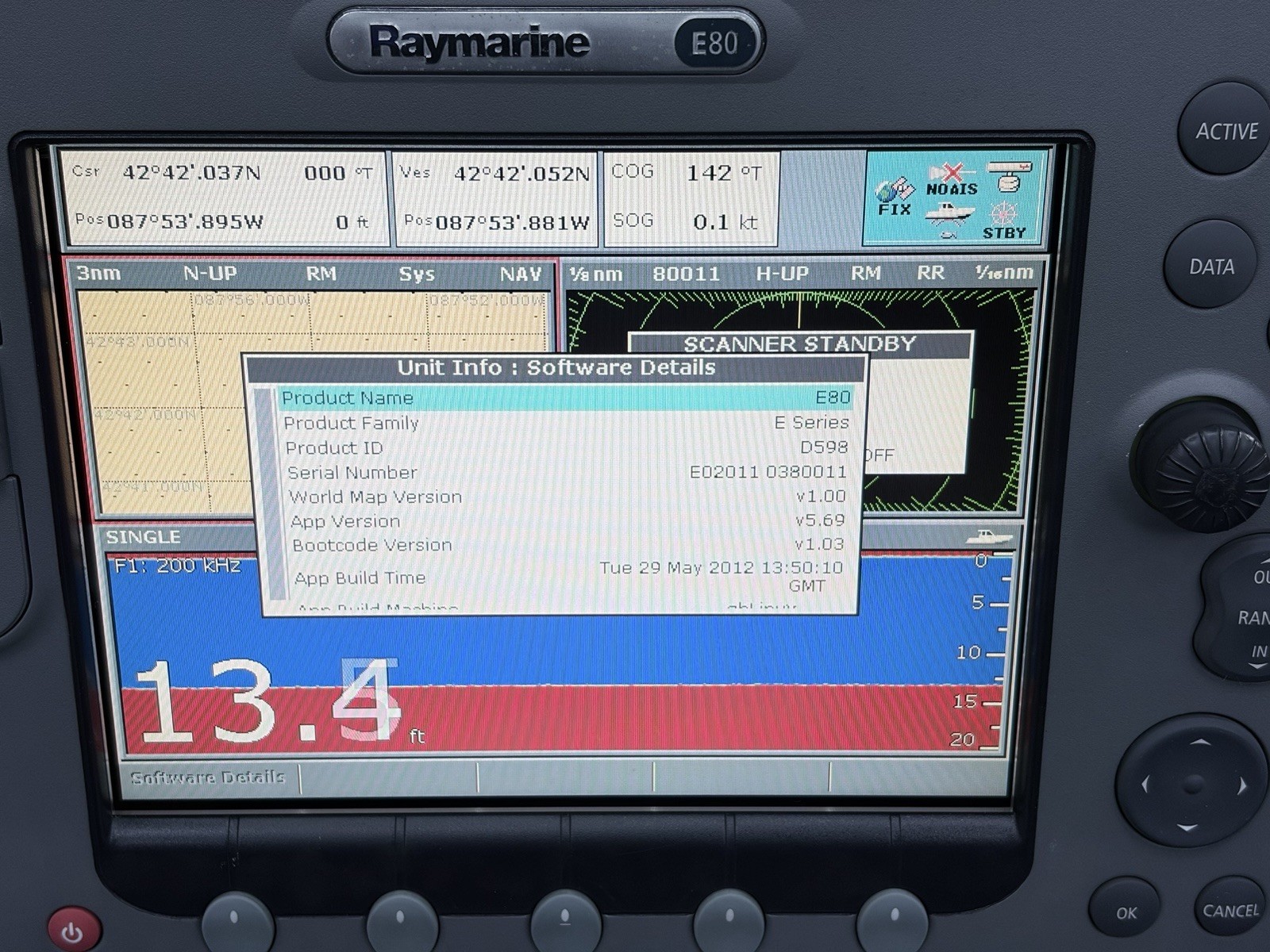Raymarine E80 Classic GPS Chartplotter Multifunction Display W/ Cover; Tested