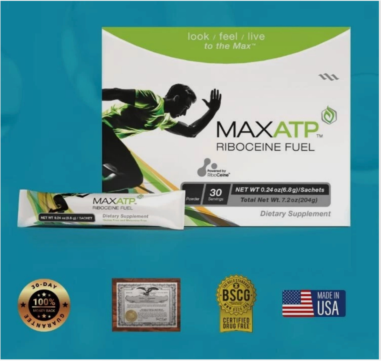 Max ATP Riboceine Fuel 30 Packets (0.24 Ounce) Net weight 207g 30 Servings