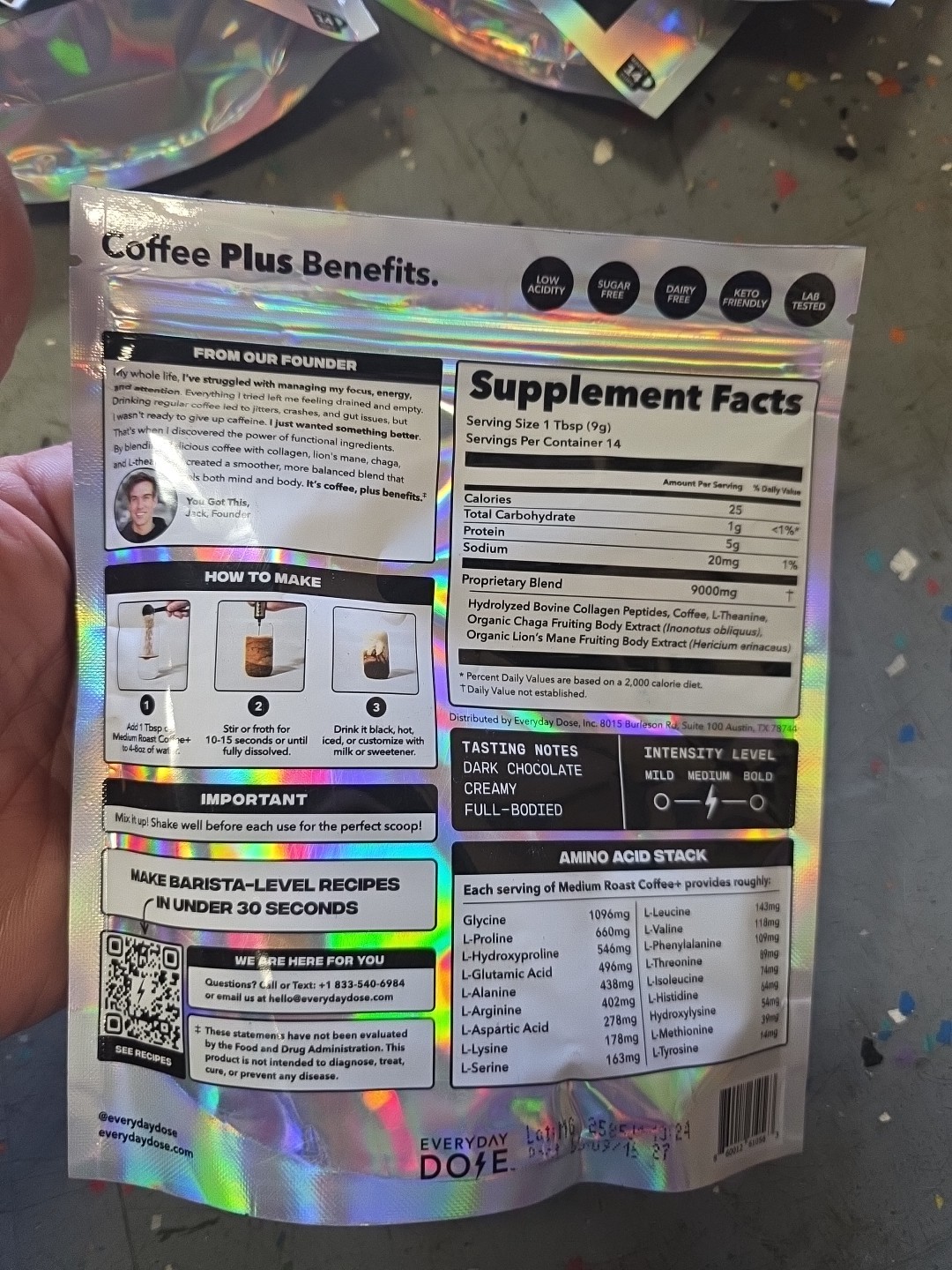 Everyday Dose 30srv Medium Roast Mushroom Coffee+ Exp 6/27 Collagen Nootropics