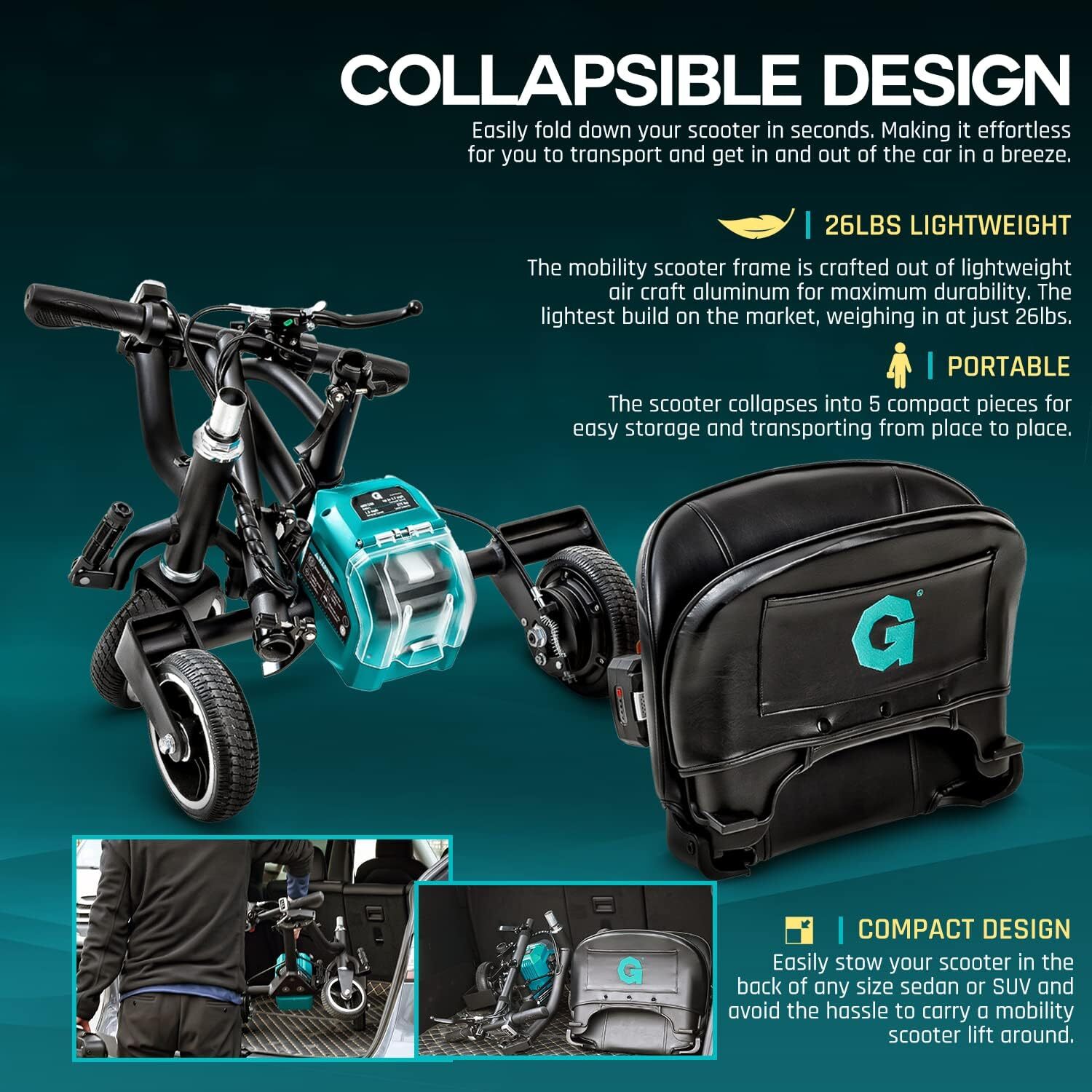 G GUT142 Lightweight 48V Long Range Folding Electric Mobility - Scratch & Dent