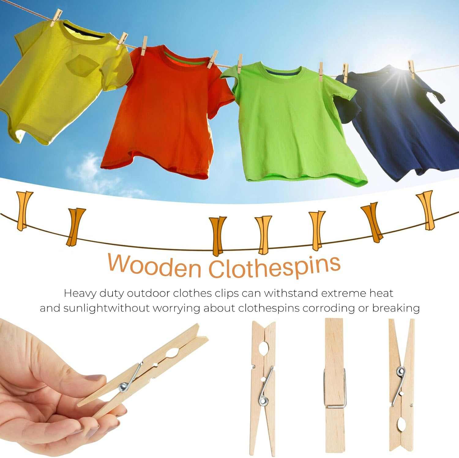 Wood Clothes Pin,Natural Birchwood Clothespins,Strong Grip,Heavy Duty Outdoor Cl