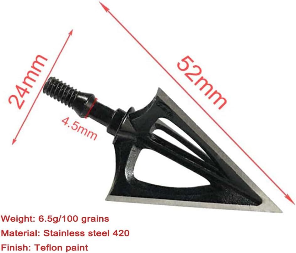 12Pcs Hunting Broadheads Stainless Steel Black Whirlwind 3-Blade Cut Arrow Tip