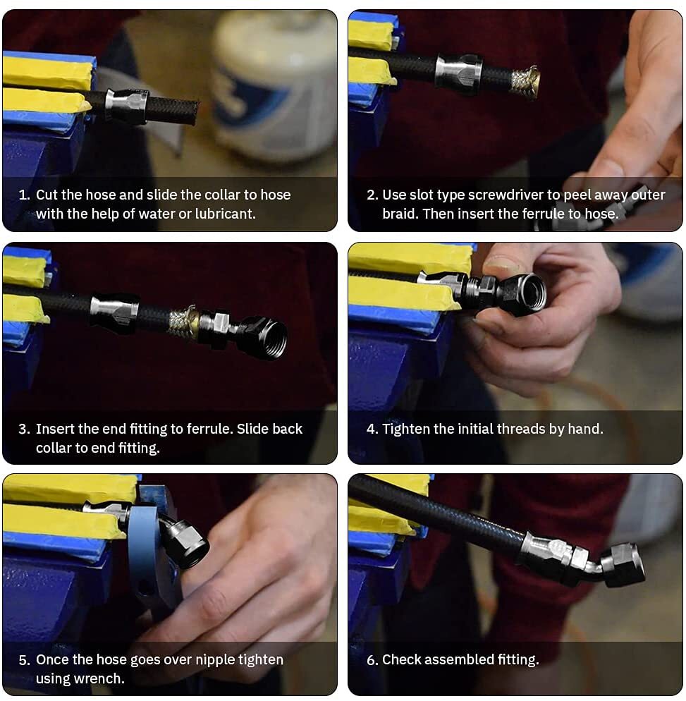 LokoCar PTFE Hose End Fittings 4AN 6AN 8AN 10AN 0° 45° 90° Degree Fits PTFE Hose