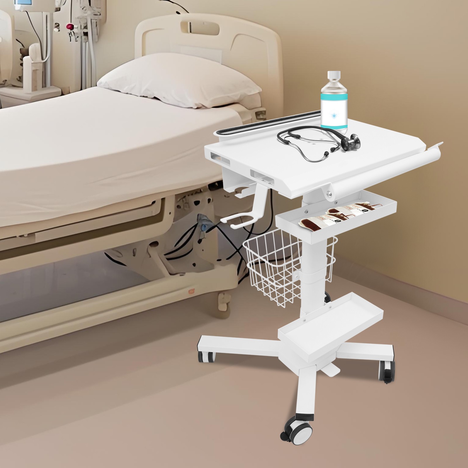 Medical Laptop Workstation Cart With Scanner Holder Storage For Hospital Clinic