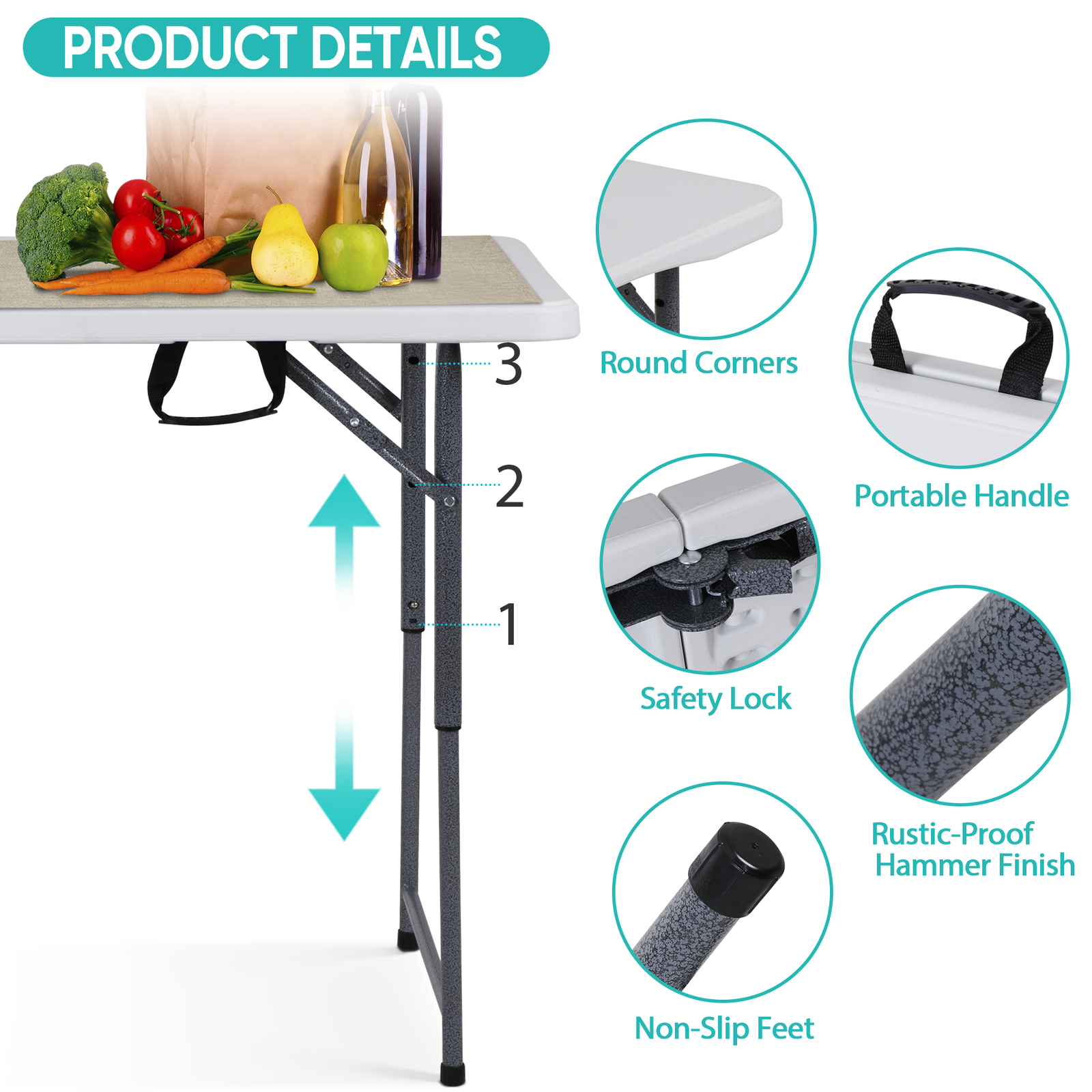 4FT Folding Table Heavy Duty Plastic Foldable Table Banquet Table w/Handle Lock