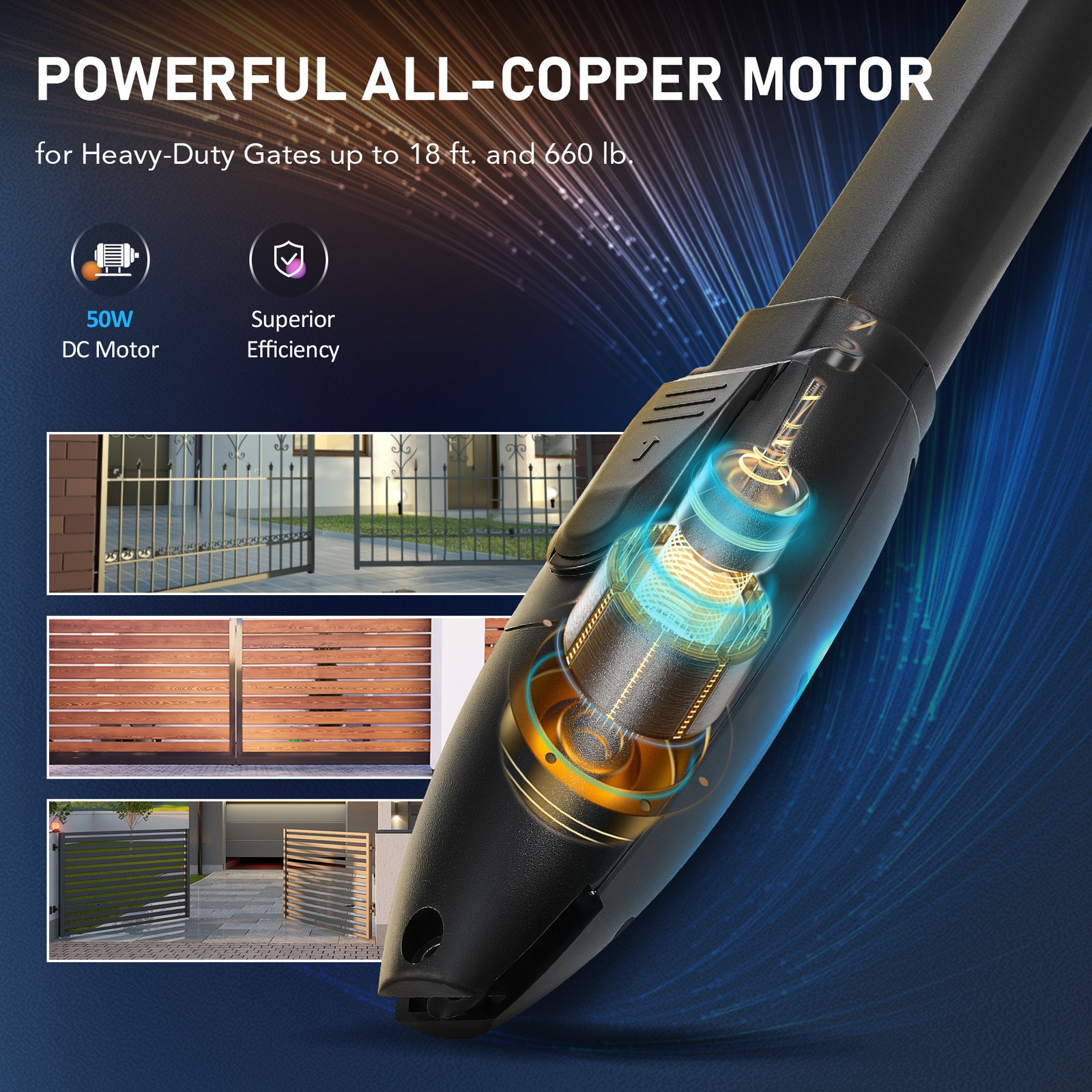 CO-Z Solar Powered Single Swing Gate Operator for 660lb Home Gate 2 Remotes