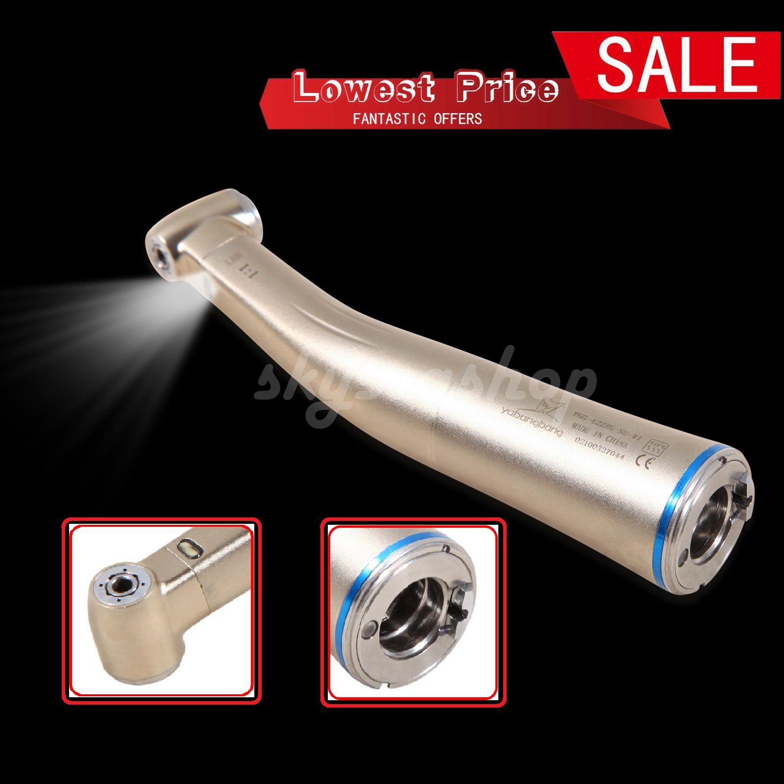 US Dental 1:1 LED Fiber Optic Internal Water Spray Contra Angle Handpiece SANDEN