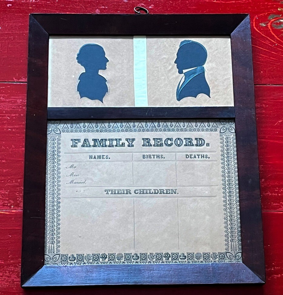 1830 Family Record Antique Silhouette Very RARE