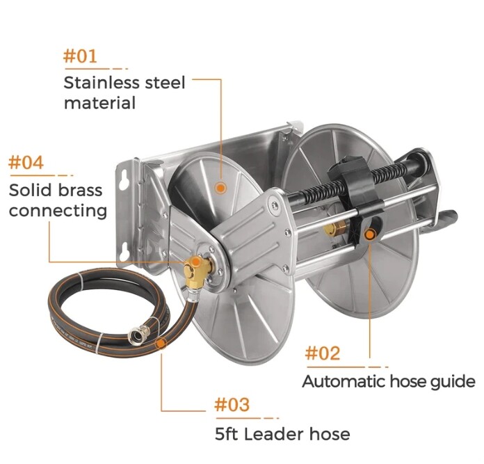 Giraffe Tools Heavy Duty Wall Mount Garden Hose Reel with Crank