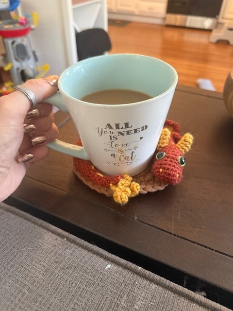 Crochet Dragon Coaster – Handmade Dragon Mug Coaster – Fantasy Home Decor