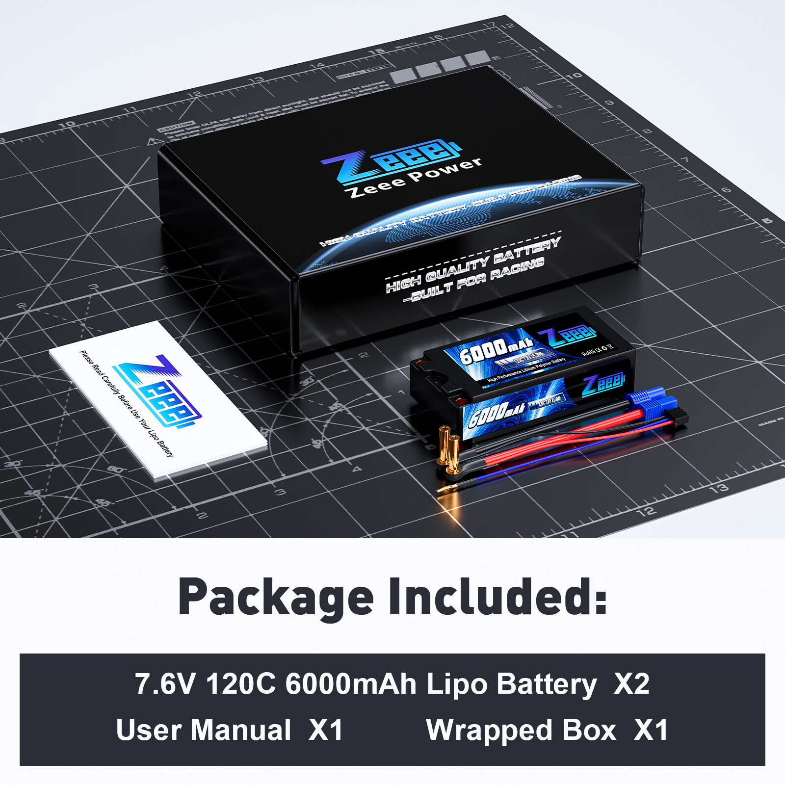 2x Zeee 2S Shorty Lipo Battery 6000mAh 7.6V 120C 5mm Bullet to EC3 High Voltage