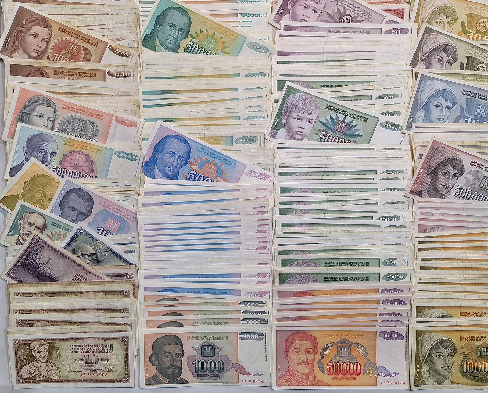 Yugoslavia LOT 1000+ Banknotes Dinara 40+ different HYPERINFLATION 70s-90s VG-XF