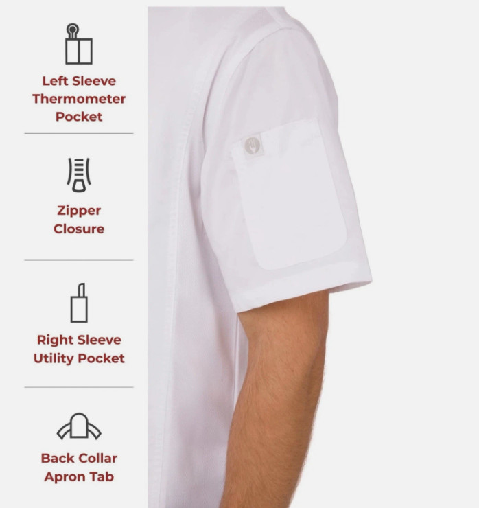 Chef Works NEW Springfield White Chef Coat Mens Large Zipper Arm Pocket BCSZ009