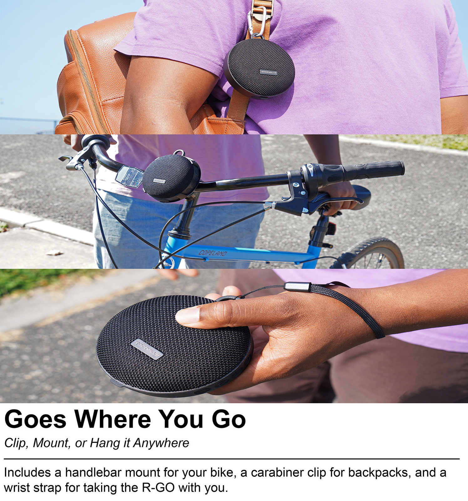2 Rockville R-GO Wireless Link Waterproof Portable Bluetooth Speakers+Bike Mount