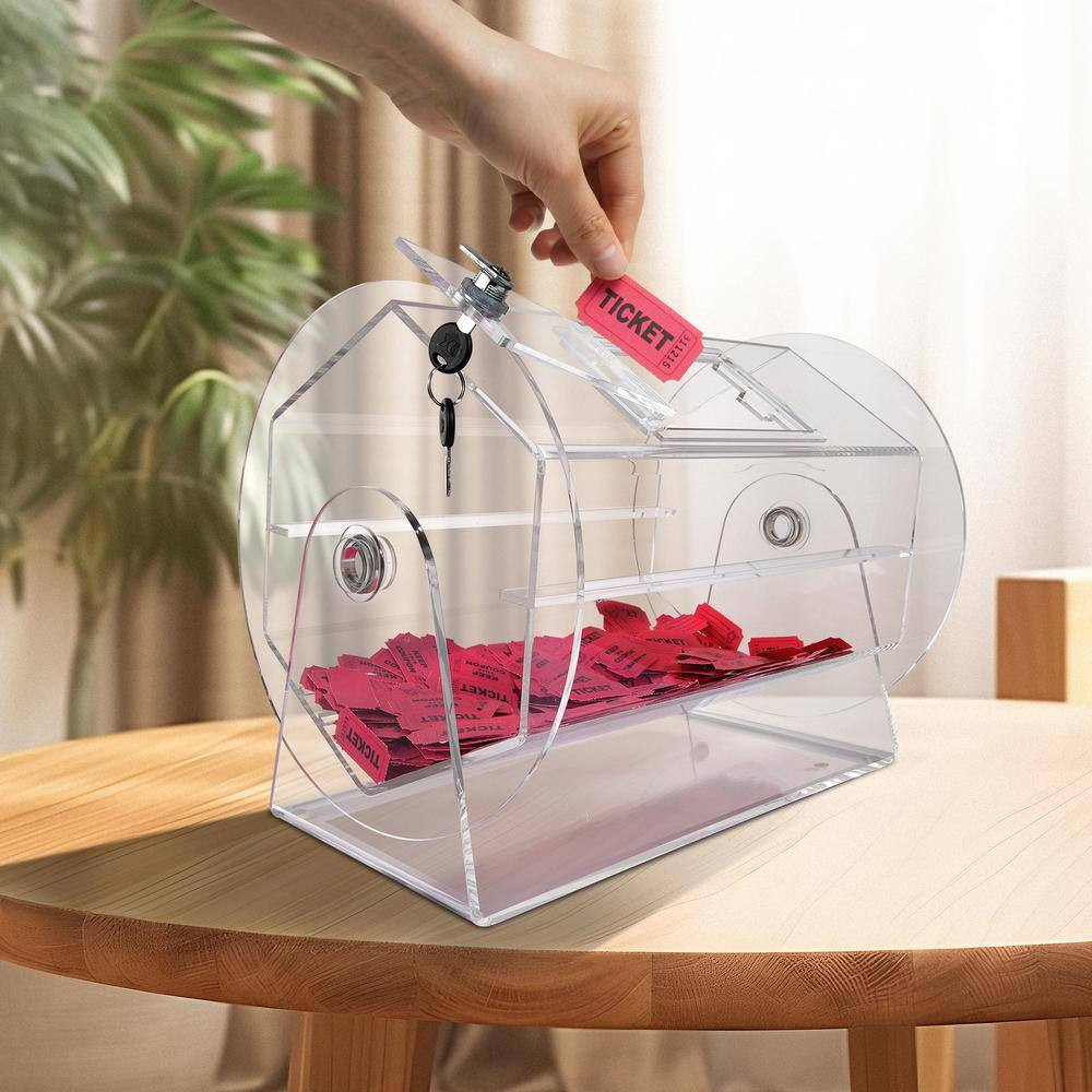 Acrylic Raffle Drum, Raffle Ticket Spinning Cage with 2-Keys, Transparent, Holds