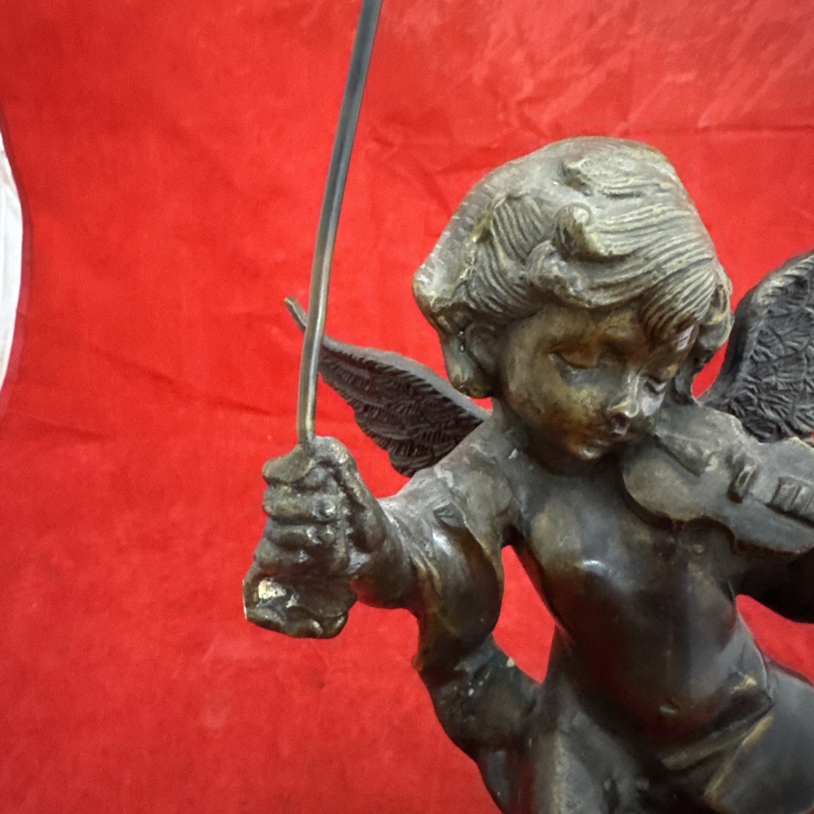 Bronze Cherub Angel Boy Playing Violin 12.5” Tall Heavy