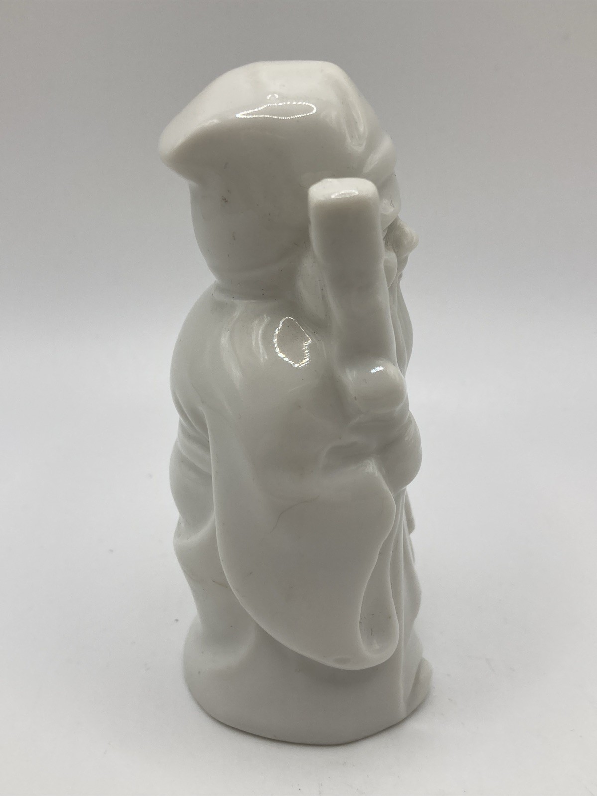 Vintage Old Wise Man Monk With Stick White Glazed Figurine Japan 3.75”