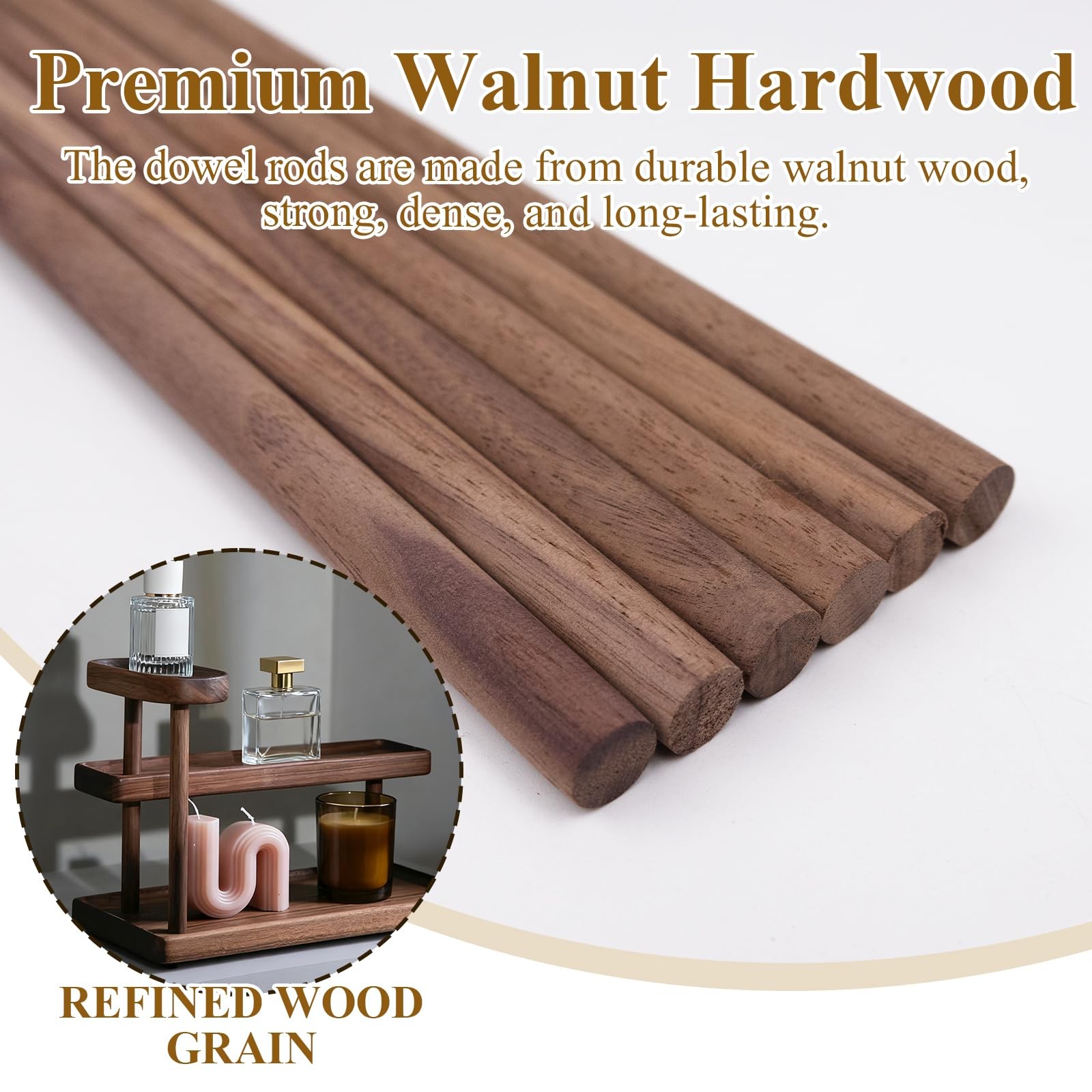 10 Pack Walnut Wooden Dowel Rods 3/8 x 12 Inch (10 x 300mm) Wood Color