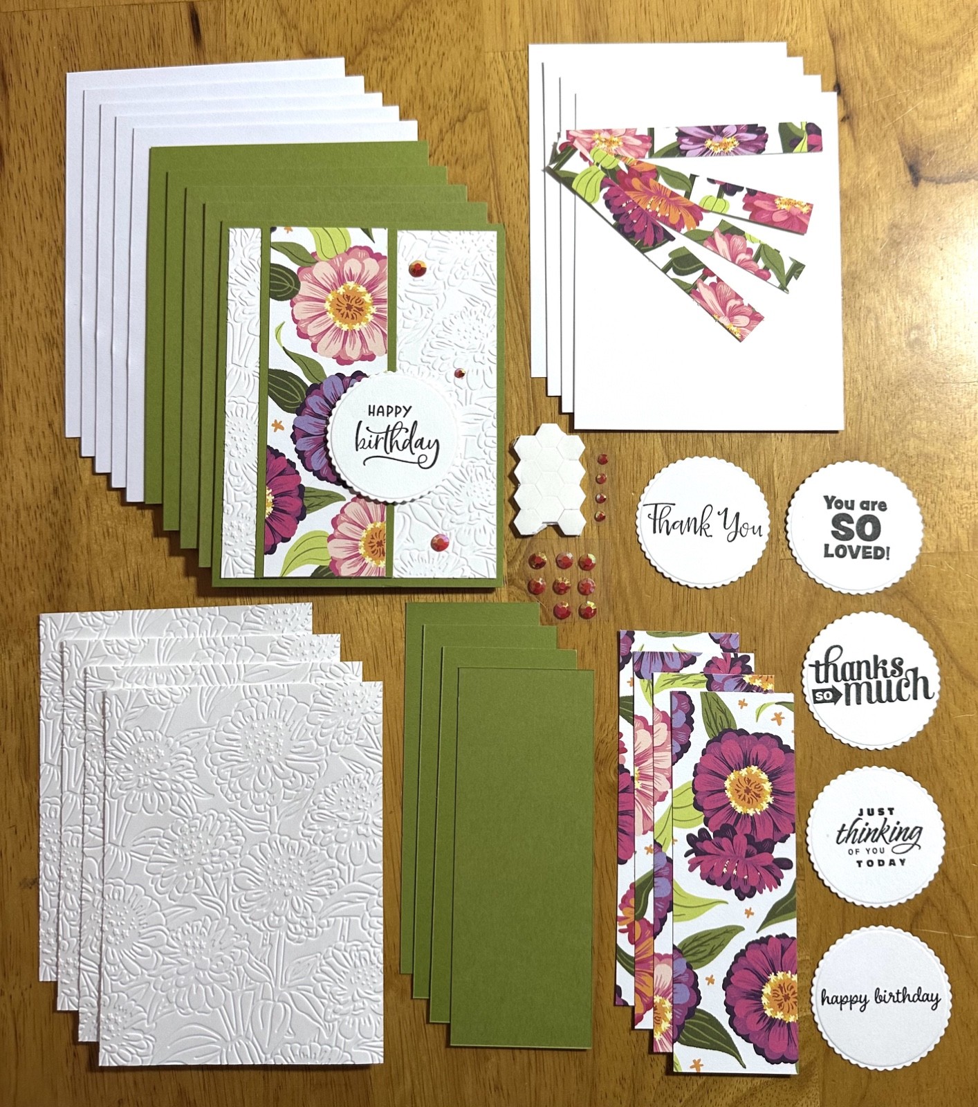 Stampin’ Up! Zinnias Sentiment Variety Card Kit-Set of 5, DSP, Embossed, Dots