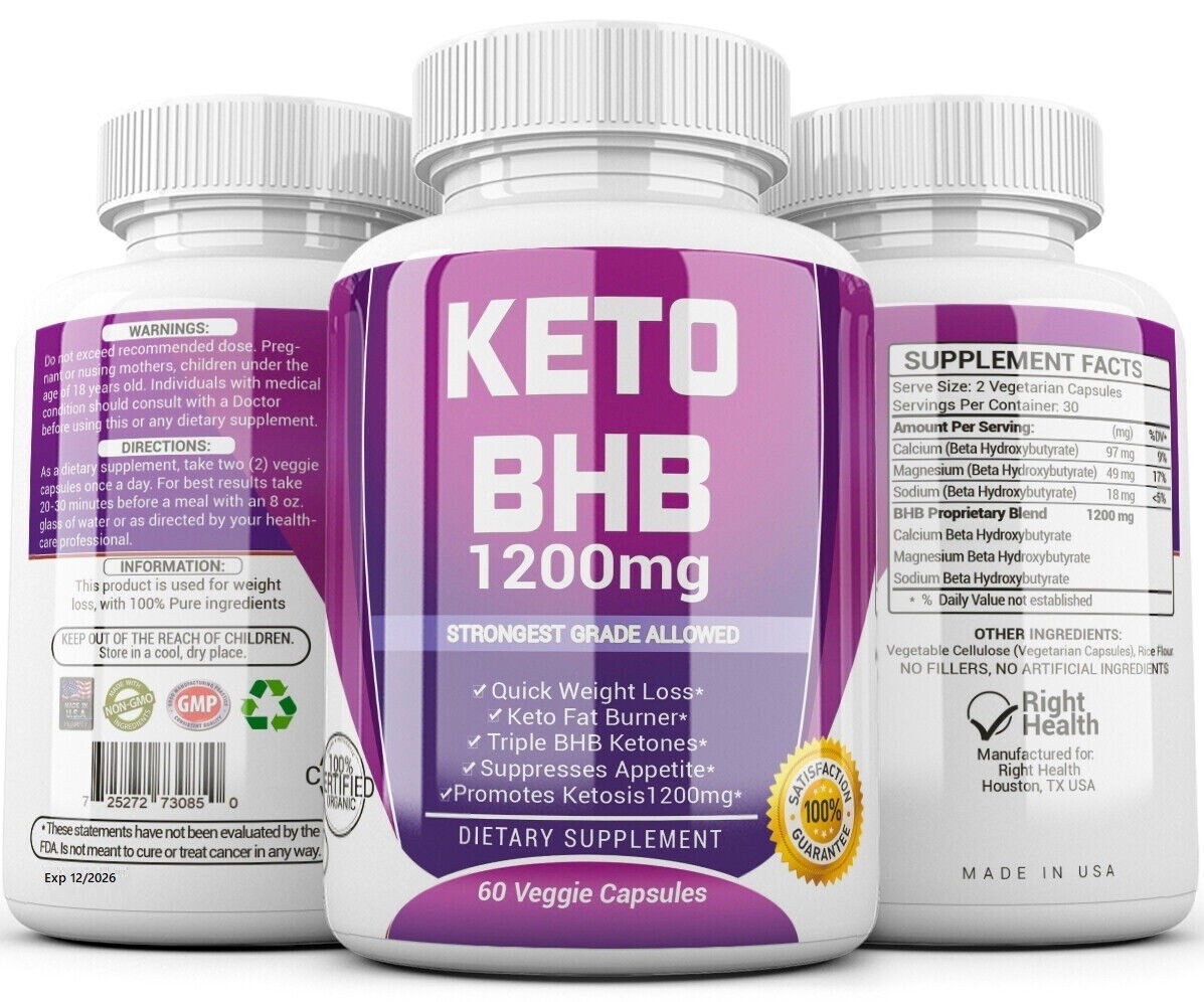 3 X KETO BHB 1200mg PURE Ketone FAT BURNER Weight Loss Diet Pills Ketosis