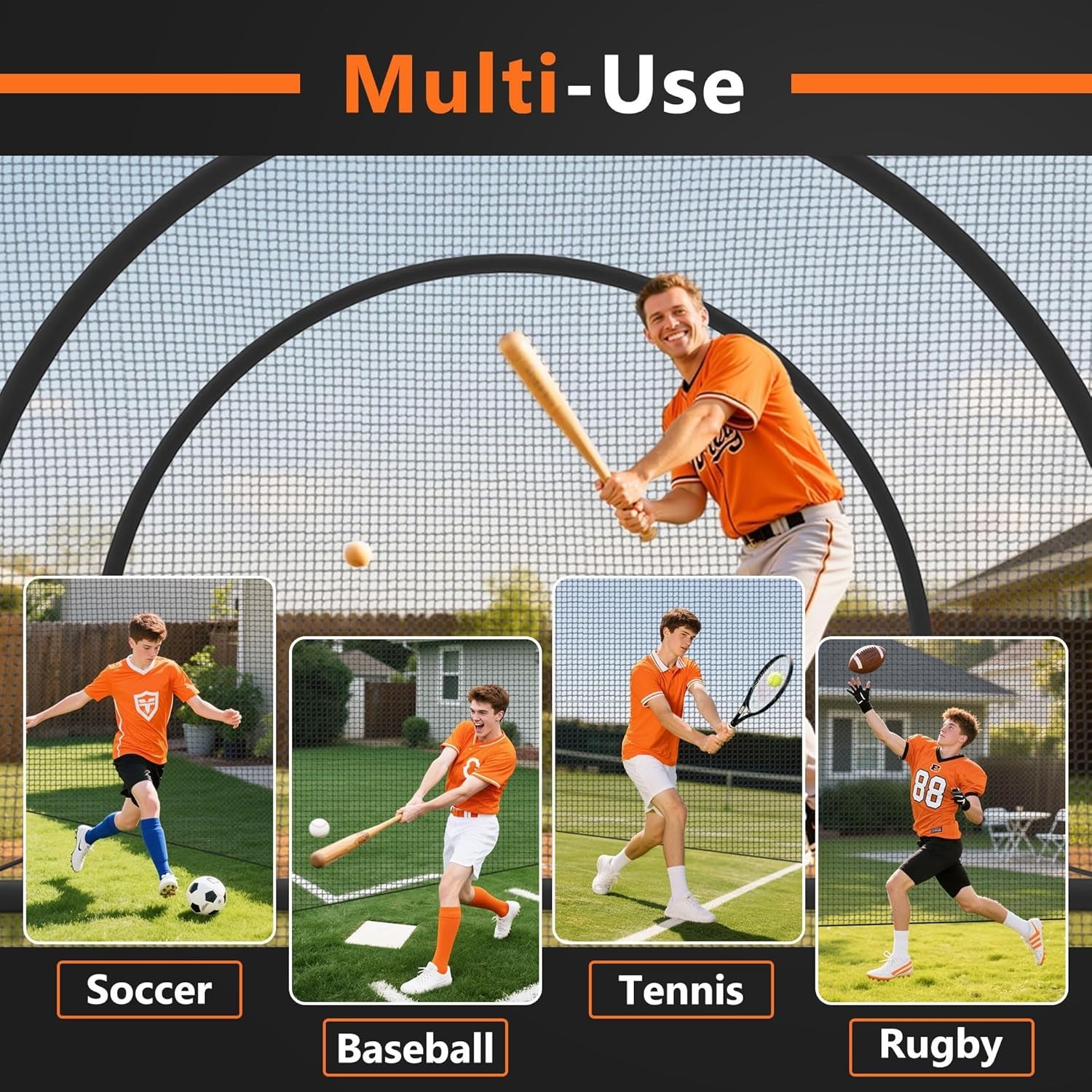 Baseball Batting Cage 13/20/30ft for Backyard, Baseball Training Equipment Ne...