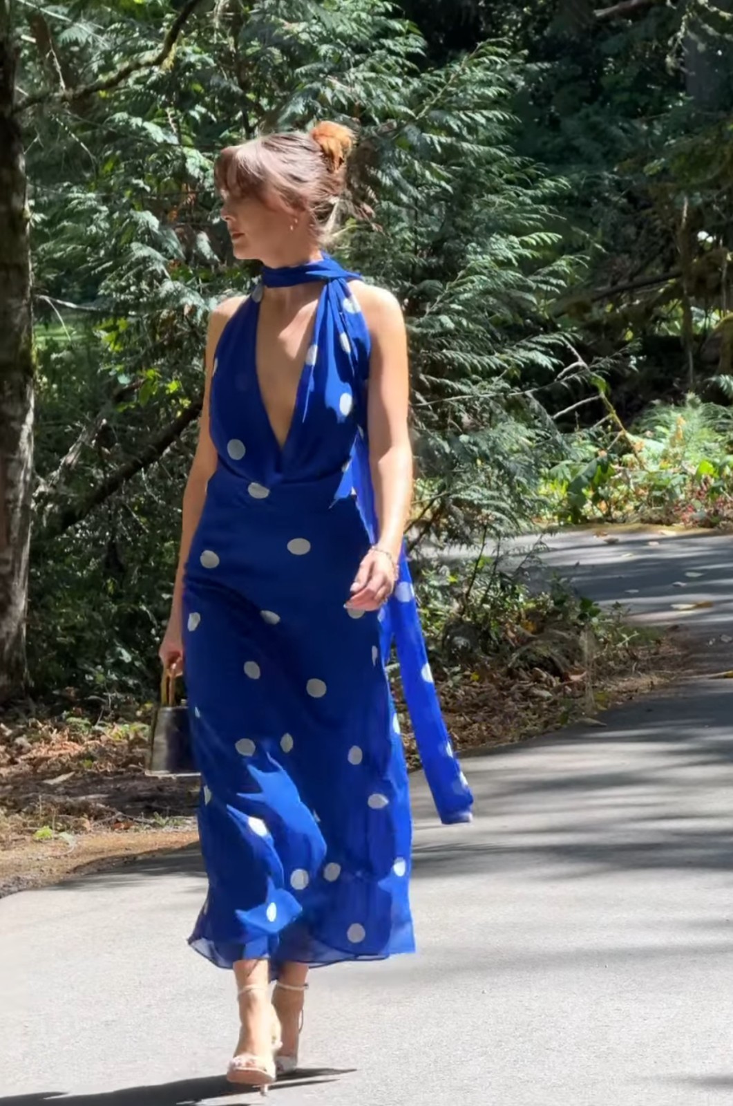 ZARA NEW FW25 PRINTED POLKA DOT MIDI DRESS Blue / White 8410/430_M,L