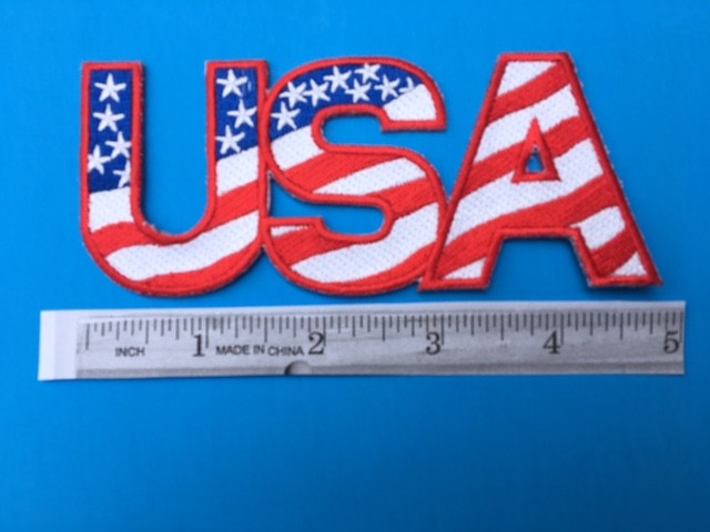 USA LETTERS AMERICAN FLAG EMBROIDERED PATCH IRON SEW-ON (5"x 2")- HIGH QUALITY!!
