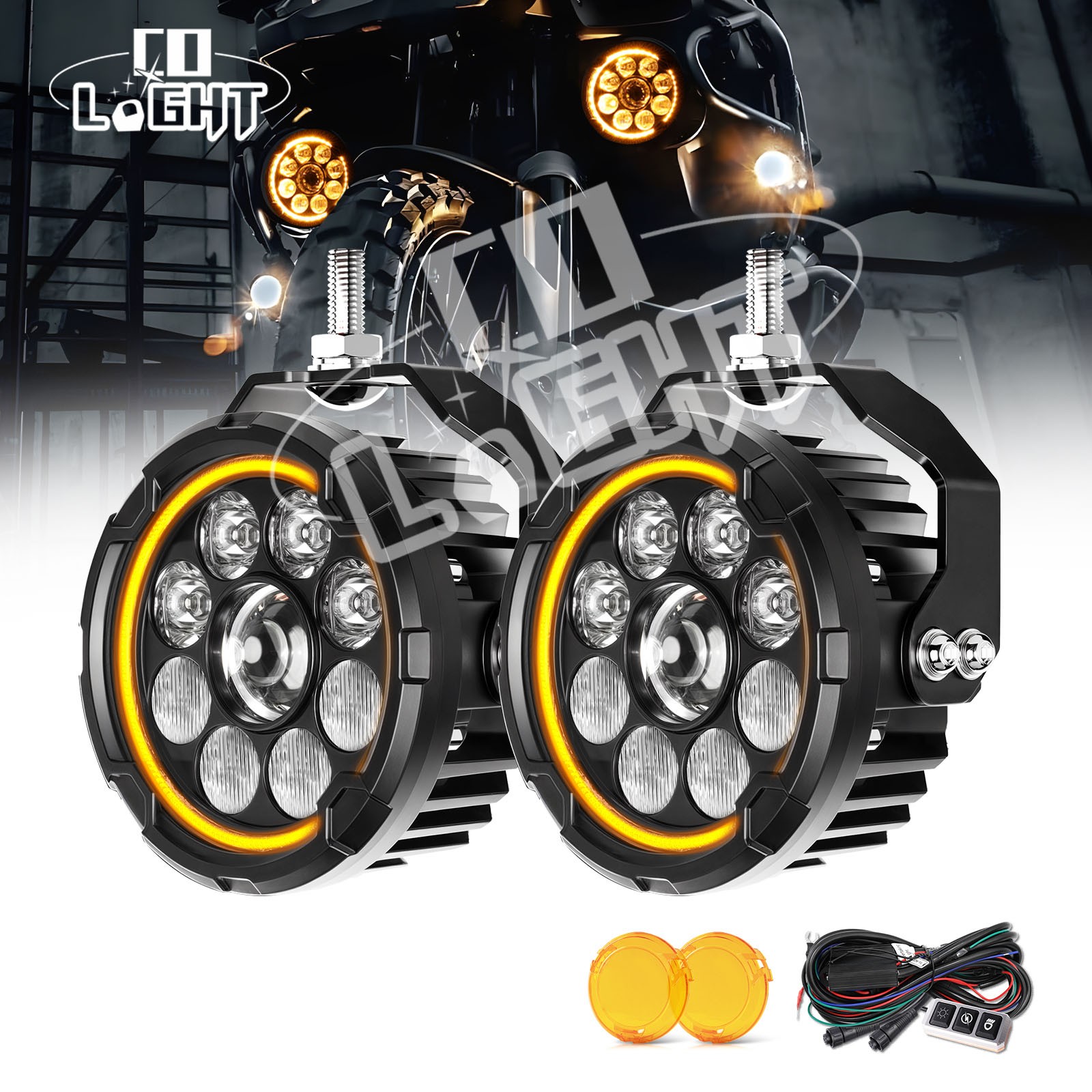 Amber White Auxiliary Lights Pair LED Headlight For Motorcycle Spot & Fog Lamps