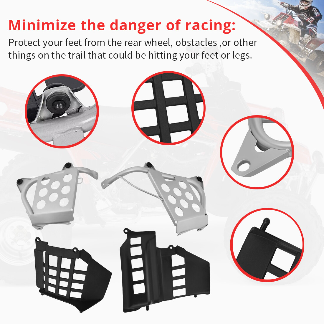 Heel Guards Footrest For 1990-2006 Yamaha Banshee 350 YFZ350 LH and RH Nerf Bars