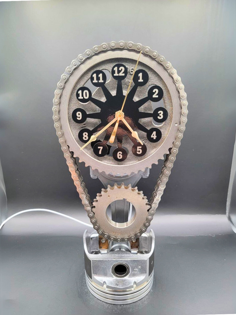 Chevy Big Block Rotating Timing Chain Clock, Automotive Timing Chain Piston Art