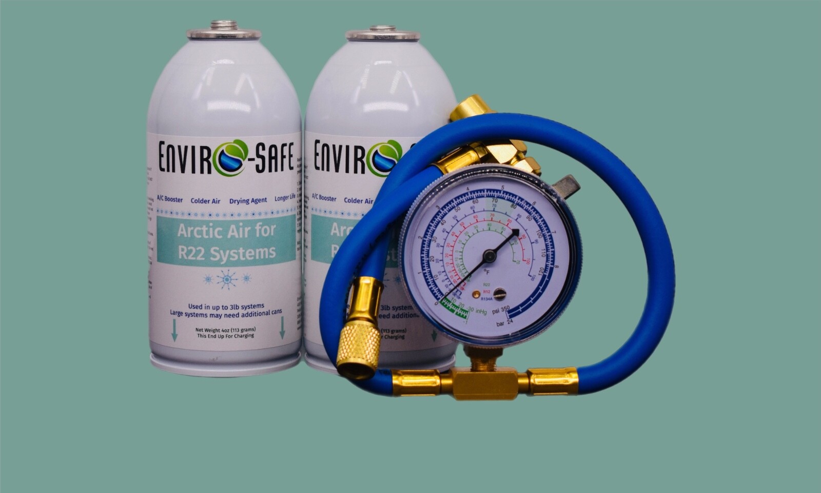 Arctic Air for R22 | 2 Cans + Brass Gauge  | 4oz EnviroSafe | Get Colder Air!
