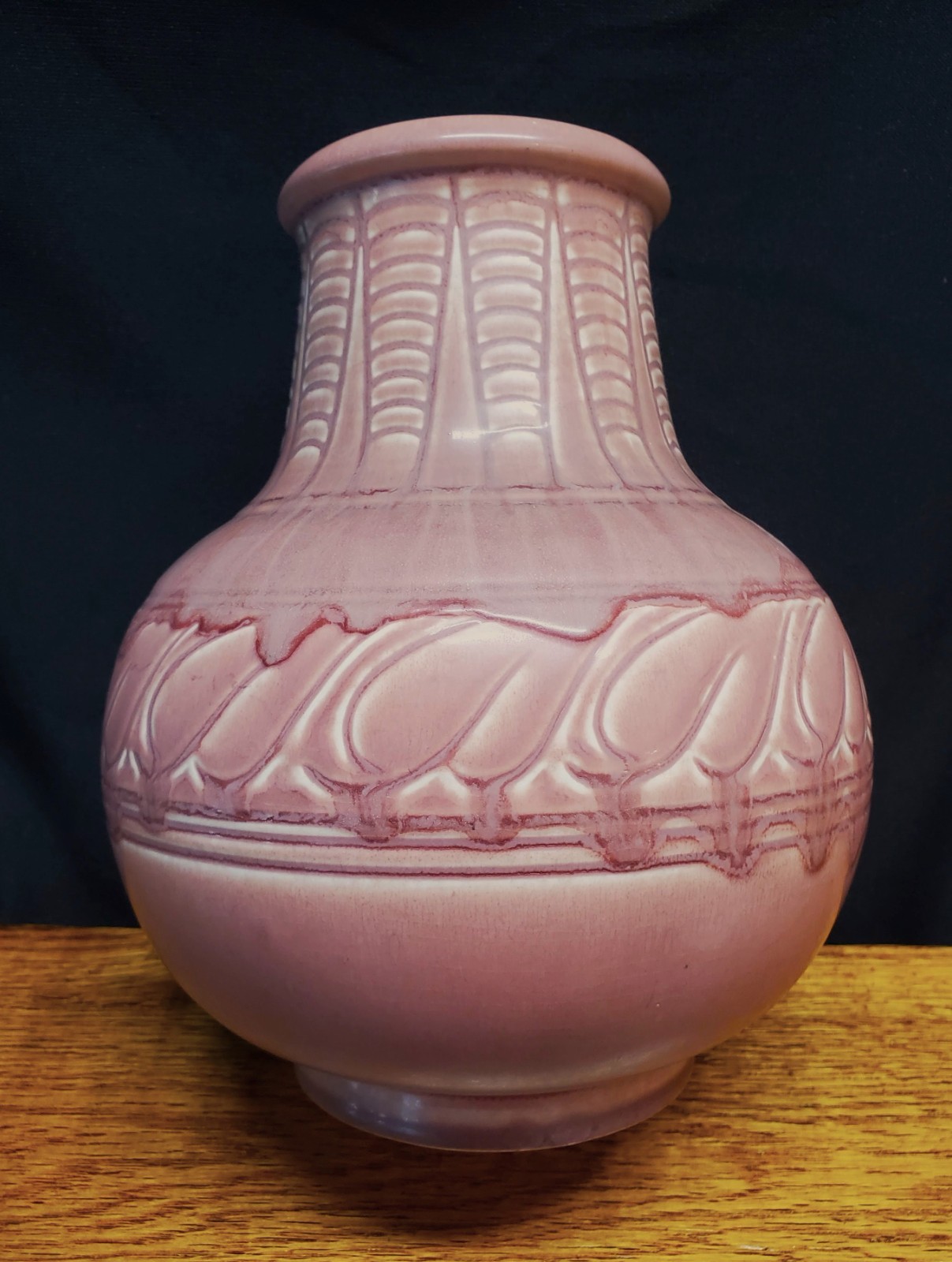 1925 Rookwood Pottery Large 8.5"x7" Vase Mauve Rose Matte Incised Design