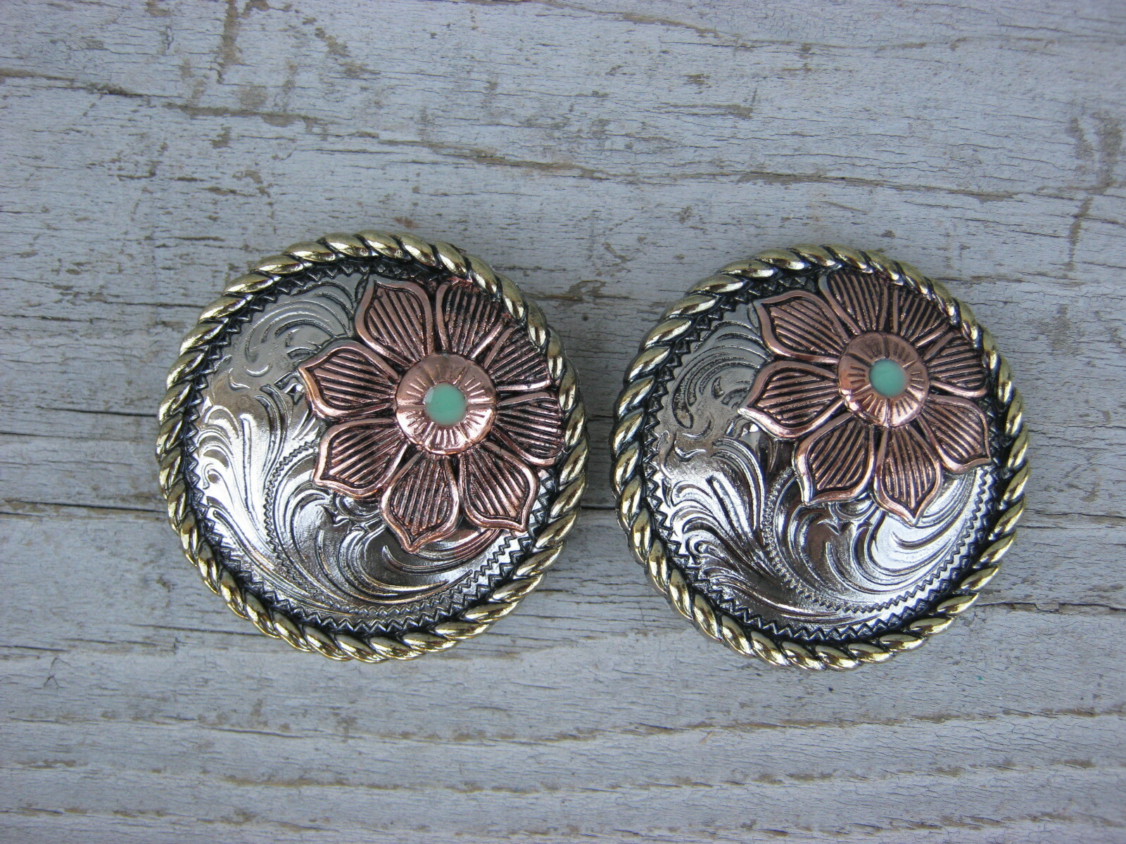 Floral Rope Edge Concho Chicago Screw Copper Nickel Brass Turquoise 1" 1-1/2"