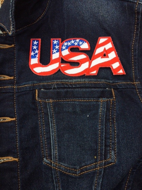 USA LETTERS AMERICAN FLAG EMBROIDERED PATCH IRON SEW-ON (5"x 2")- HIGH QUALITY!!