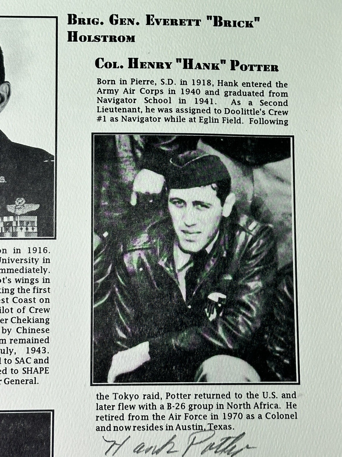 Signed Doolittle Tokyo Raiders Dinner Program - by Holstrom+Potter+Kappeler