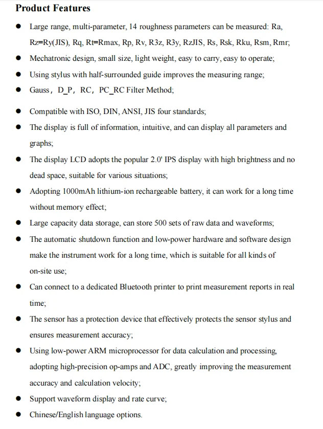 Surface Roughness Tester 0.001μm Ra Rz Rq & 12+ Parameters High Precision