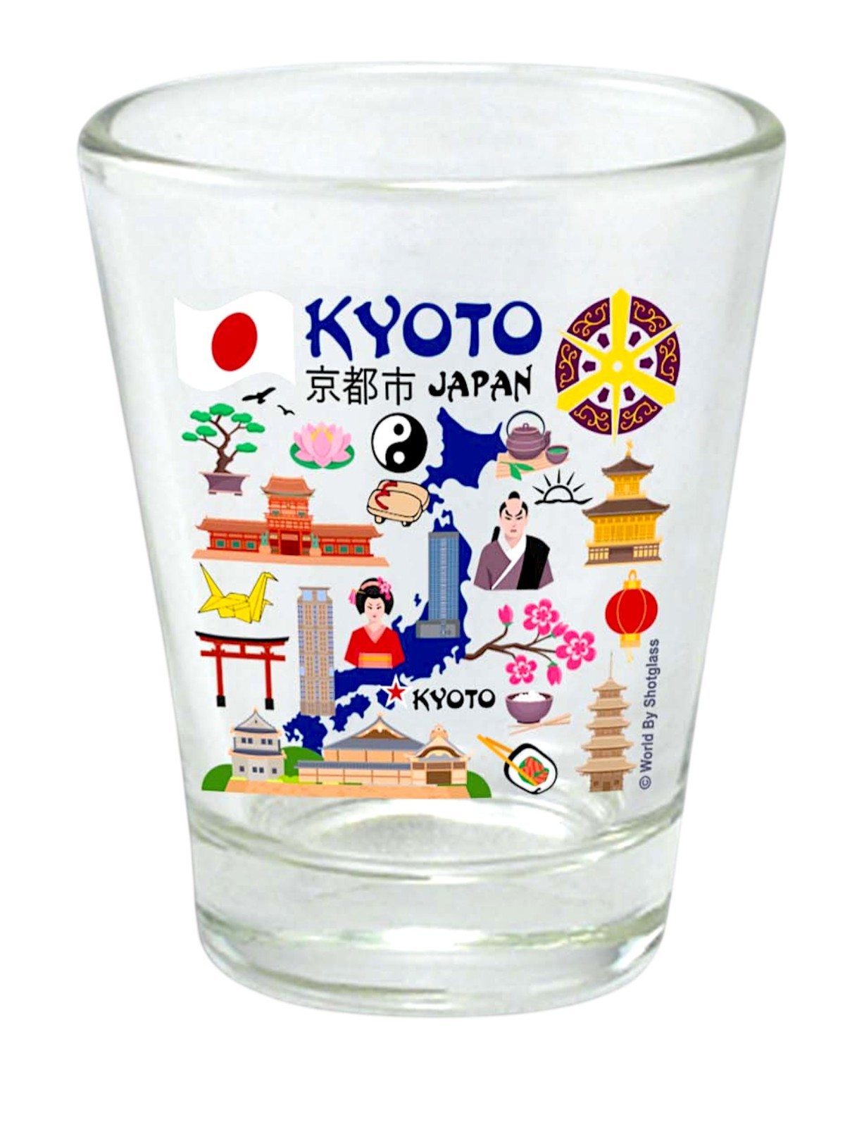 Kyoto Japan Map and Attractions Collage Shot Glass