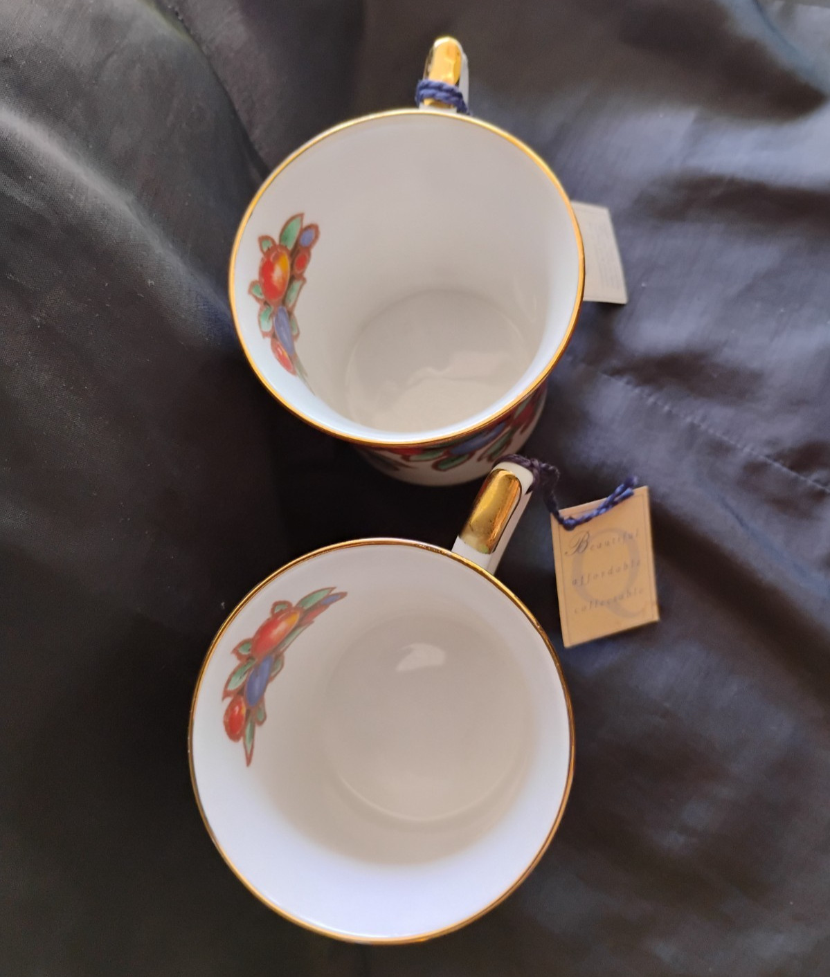 New with Tag Queens Fine Bone China "Covent Garden" Pattern Mugs, Set of 2