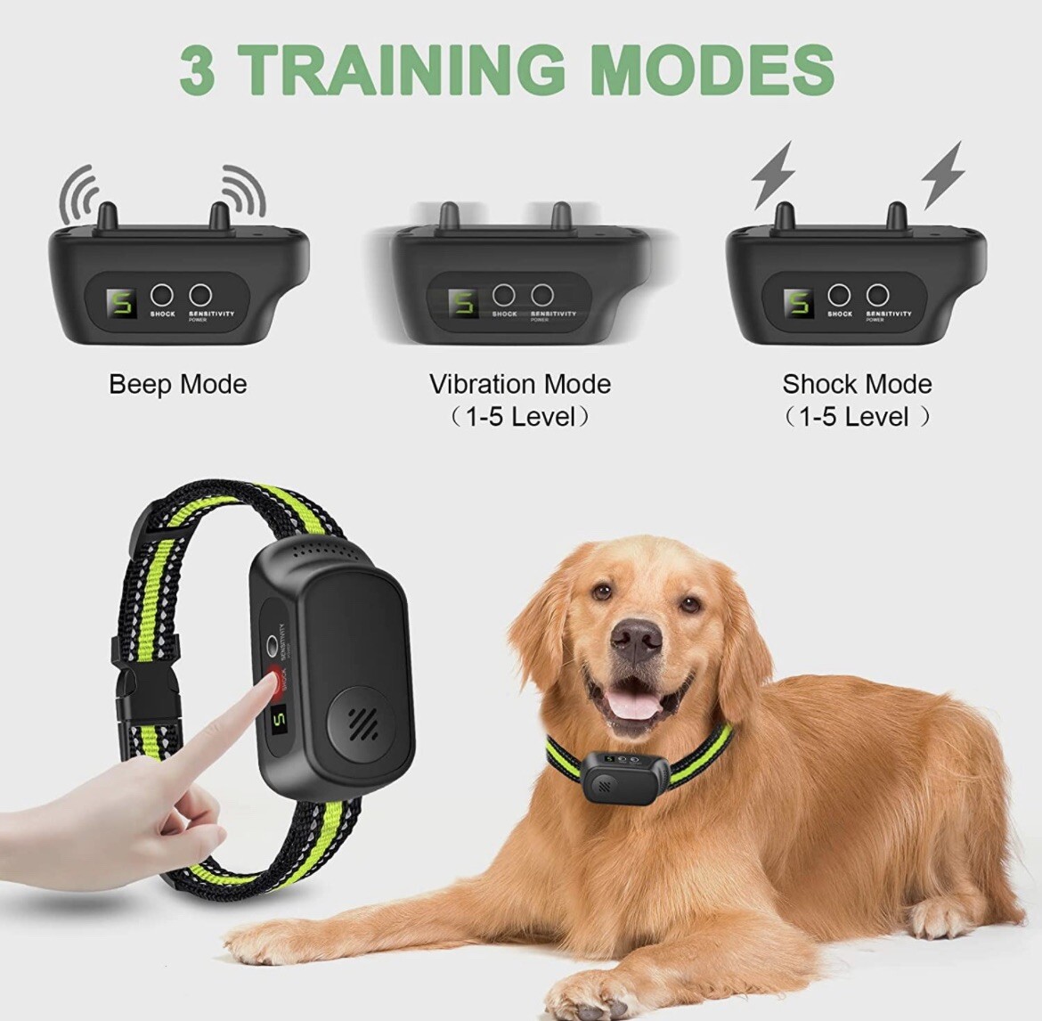 Rechargeable Dog Bark Collar with Beep Vibration and Shock,Anti Barking Collar..