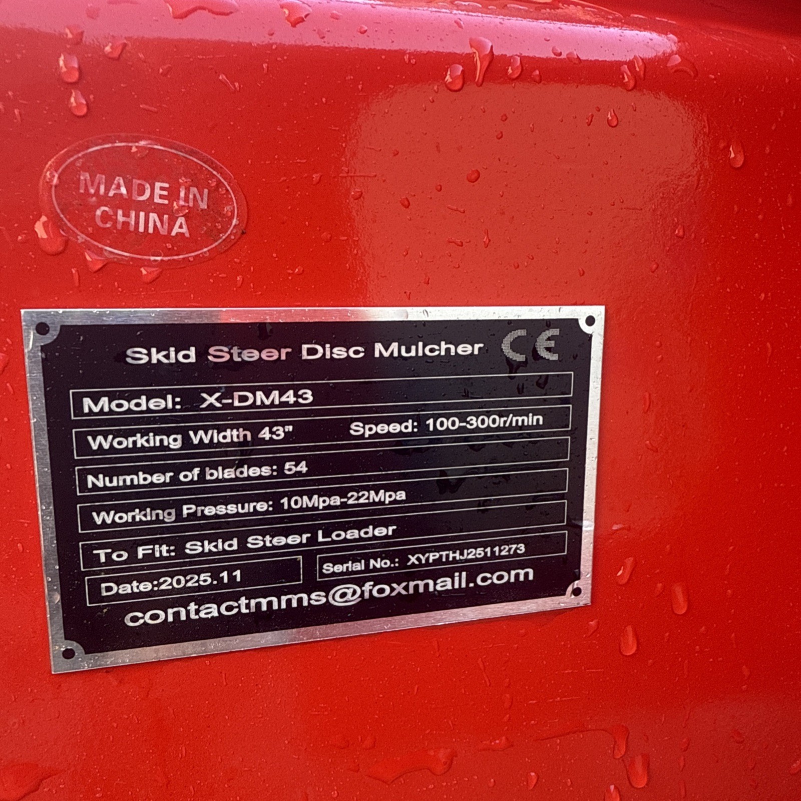 Future Disc Mulcher Hydraulic Standard-Flow GY X-DM43" SkidSteer Attachment Giyi