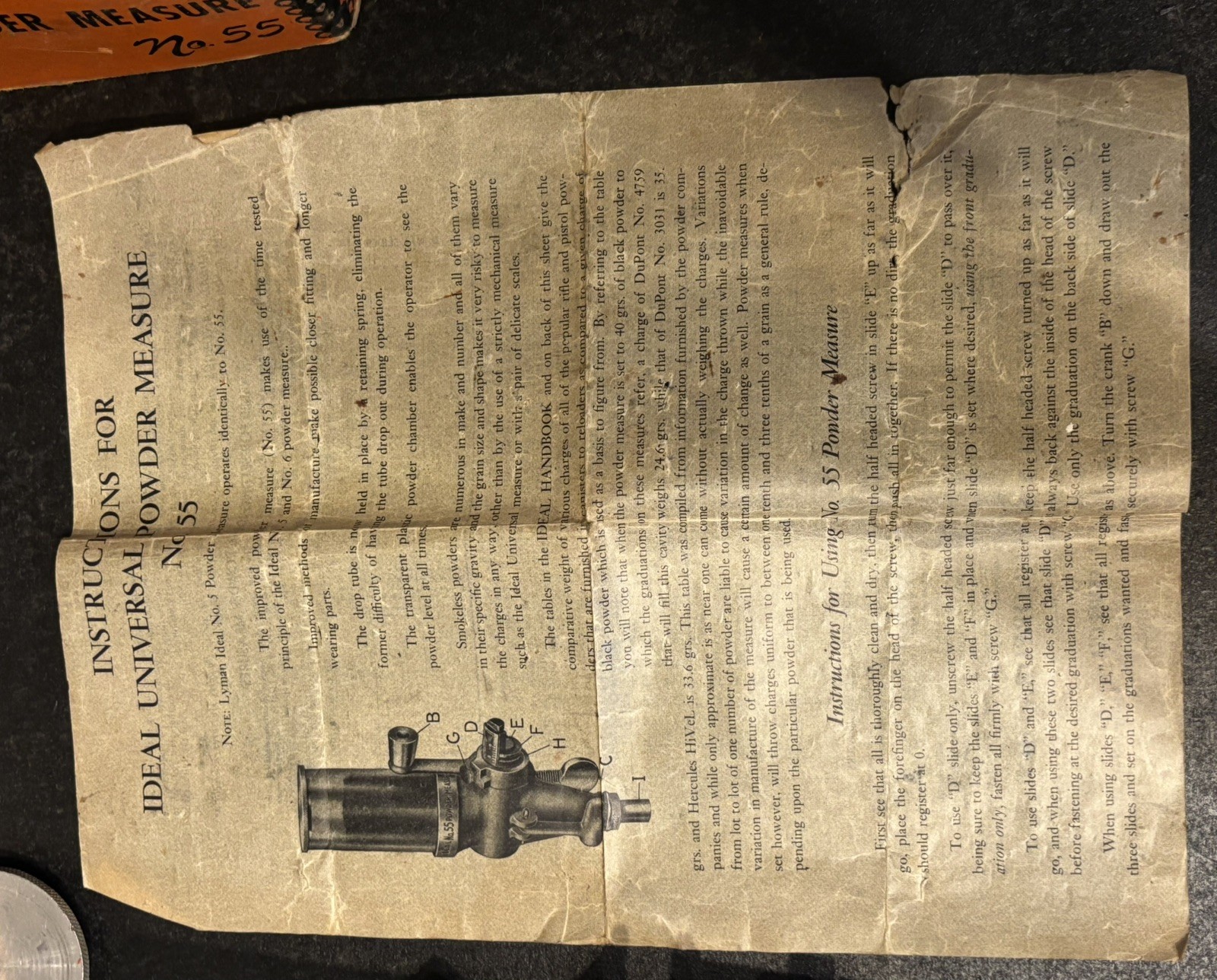 Vintage LYMAN No. 55 Ideal Powder Measure in original box w/instructions