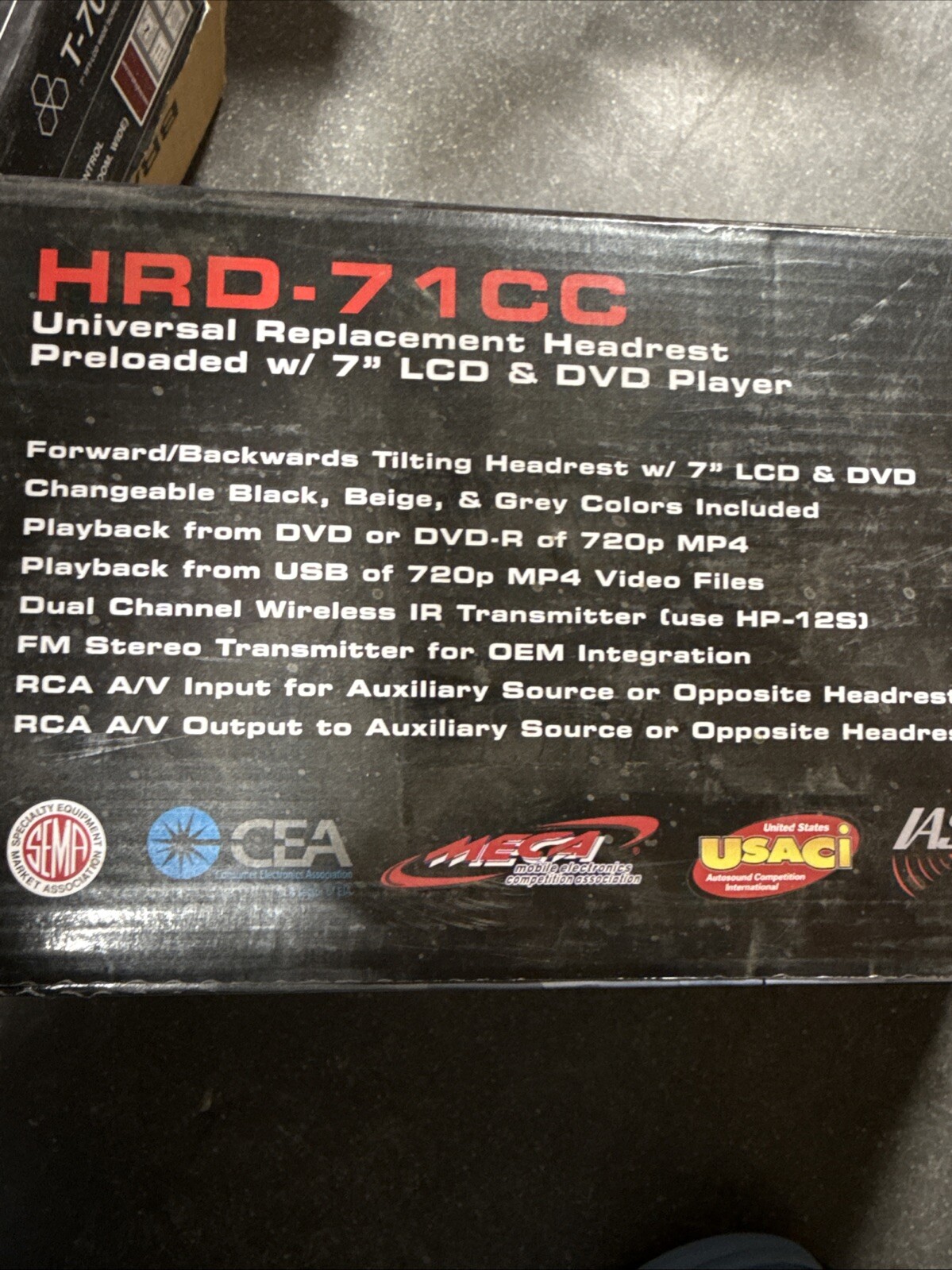 POWER ACOUSTIK HR-71CC 7" CAR HEADREST MONITOR LEADED IN A LEATHER HEAD REST NEW