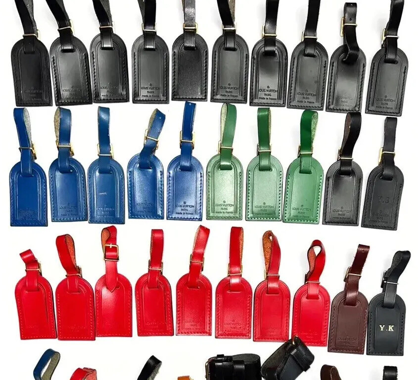 Louis Vuitton ID Name Tag Black Leather Silver tone Hardware Small