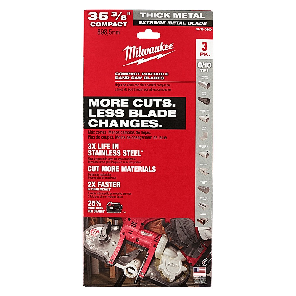 Milwaukee 48-39-0609 35-3/8" 8-10 TPI Extreme Thick Metal Bandsaw Blades 3PK